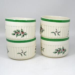 Vintage Spode Christmas Tree Ramekins Set 4 Imperial Cookware England Holly 2"